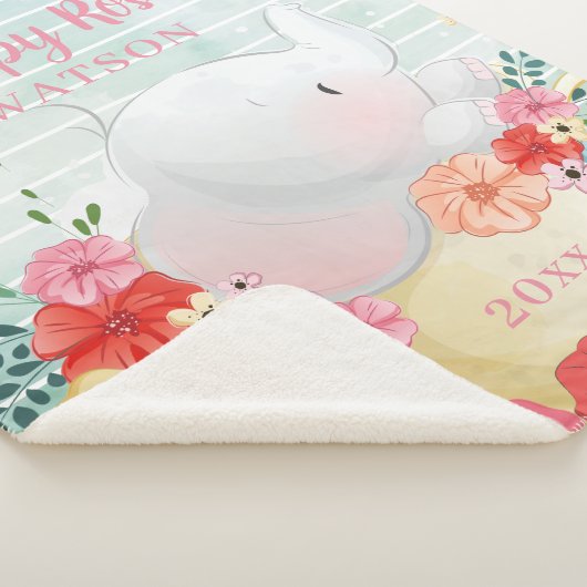 Couverture Sherpa Blanche Sherpa Elephant avec Fleurs + Nom personna (3/4)