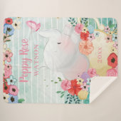 Couverture Sherpa Blanche Sherpa Elephant avec Fleurs + Nom personna (Devant (Horizontal))