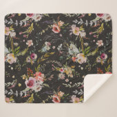 Couverture Sherpa Blanche Sherpa Floral Noir (Devant (Horizontal))