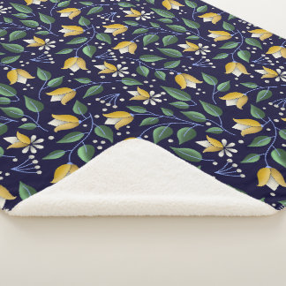 Couverture Sherpa Blanche Sherpa florale en bleu profond et jaune