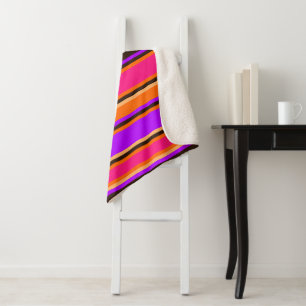 Couverture Sherpa Blanche Sherpa rayée orange, magenta et violet