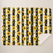 Couverture Sherpa Blancs Noirs Avec Fleur De Tournesol (Devant (Horizontal))
