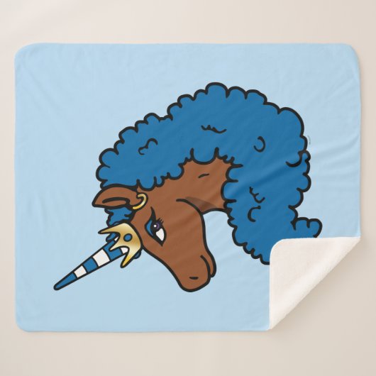 Couverture Sherpa Bleu Afro Unicorn (Devant (Horizontal))