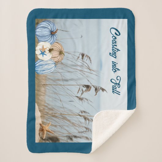 Couverture Sherpa Bleu automne côtier et Citrouilles blancs et Starf (Devant)