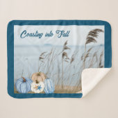 Couverture Sherpa Bleu automne côtier et Citrouilles blancs et Starf (Devant (Horizontal))