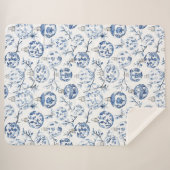 Couverture Sherpa Bleu Blanc Chic Floral Ornements de Noël (Devant (Horizontal))