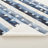 Couverture Sherpa Bleu Blanc Denim Coeur rayures (3/4)