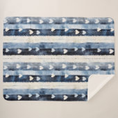 Couverture Sherpa Bleu Blanc Denim Coeur rayures (Devant (Horizontal))