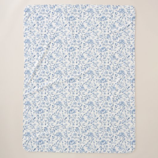 Couverture Sherpa Bleu blanc floral romantique (Devant)