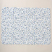 Couverture Sherpa Bleu blanc floral romantique (Devant (Horizontal))