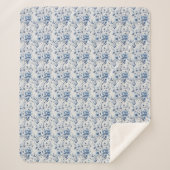 Couverture Sherpa Bleu Blanc Floral Toile Chinoiserie Aquarelle (Devant)