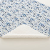 Couverture Sherpa Bleu Blanc Floral Toile Chinoiserie Aquarelle (3/4)