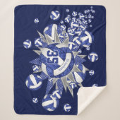 Couverture Sherpa bleu blanc volleballs stars filles nom personnalis (Devant)