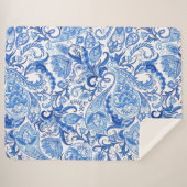 Couverture Sherpa Bleu Bleu Blanc Floral Paisley Art Motif (Devant (Horizontal))