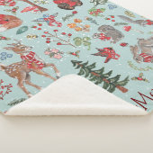 Couverture Sherpa Bleu boisé animal hiver neige Noël de l'enfant (3/4)