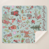 Couverture Sherpa Bleu boisé animal hiver neige Noël de l'enfant (Devant (Horizontal))