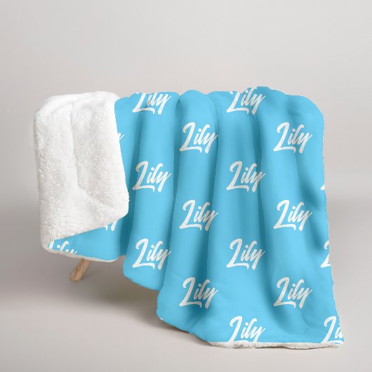 Couverture Sherpa bleu ciel d'hiver avec nom perso