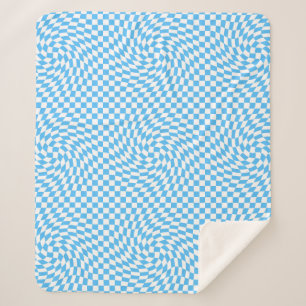 Couverture Sherpa Bleu clair et blanc Chic dépoli À damiers Motif