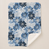 Couverture Sherpa Bleu clair, fleurs bleu foncé sur gris clair (Devant)