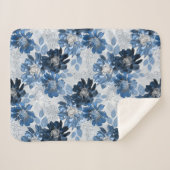 Couverture Sherpa Bleu clair, fleurs bleu foncé sur gris clair (Devant (Horizontal))