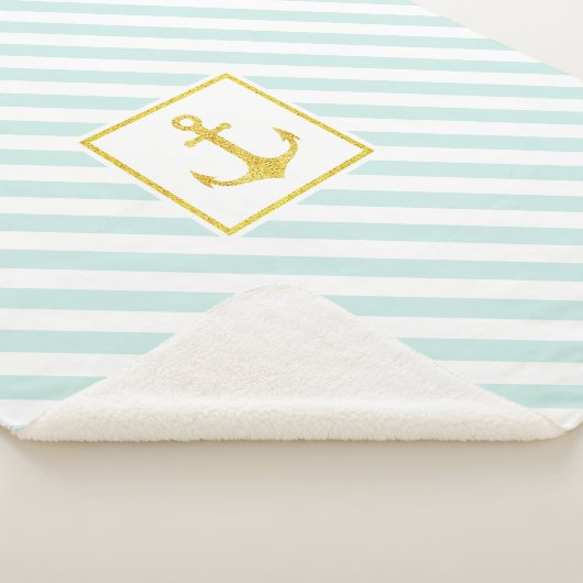 Couverture Sherpa Bleu clair marine rayures Parties scintillant doré (3/4)