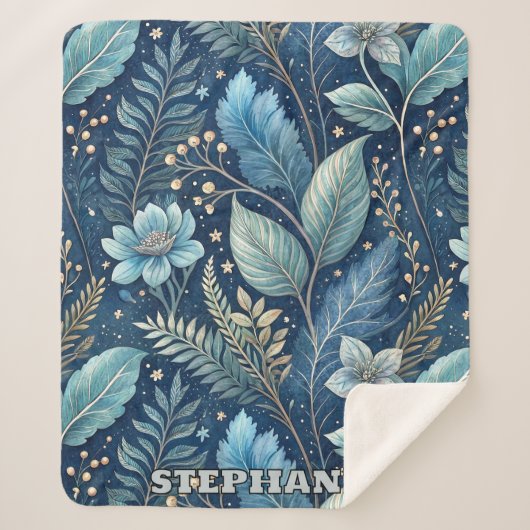 Couverture Sherpa Bleu complexe et vert botanique - bleu foncé étoil (Devant)
