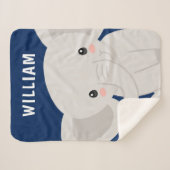 Couverture Sherpa Bleu de la marine des éléphants (Devant (Horizontal))