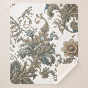 Couverture Sherpa Bleu Dusky Brocade Motif Sherpa Blanket
