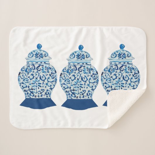 Couverture Sherpa Bleu et blanc Ginger Jar Sherpa Blanket (Devant (Horizontal))