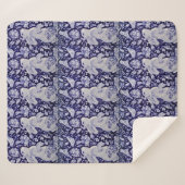 Couverture Sherpa Bleu et blanc Lapin Oiseau Bunny Floral Chinoiseri (Devant (Horizontal))