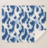 Couverture Sherpa Bleu et blanc Vagues motif nautique (Devant (Horizontal))