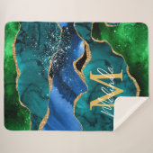 Couverture Sherpa Bleu et vert Peacock Faux Parties scintillant Agat (Devant (Horizontal))