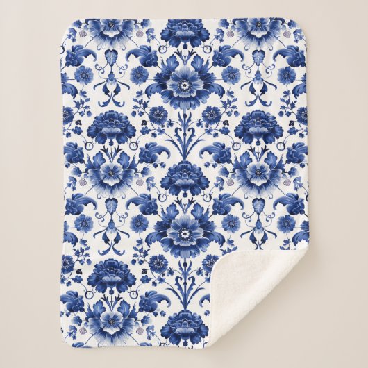 Couverture Sherpa Bleu floral (Devant)