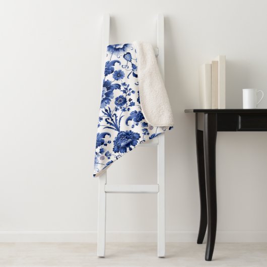 Couverture Sherpa Bleu floral (En situation)