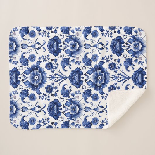 Couverture Sherpa Bleu floral (Devant (Horizontal))