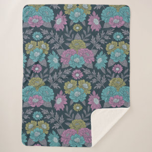 Couverture Sherpa Bleu foncé, vert et violet