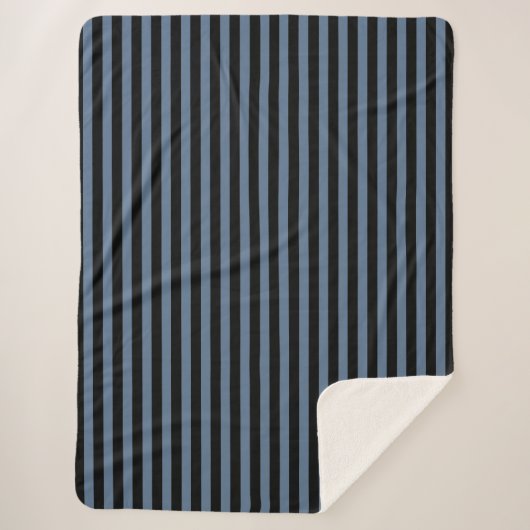 Couverture Sherpa Bleu gris et noir rayures (Devant)