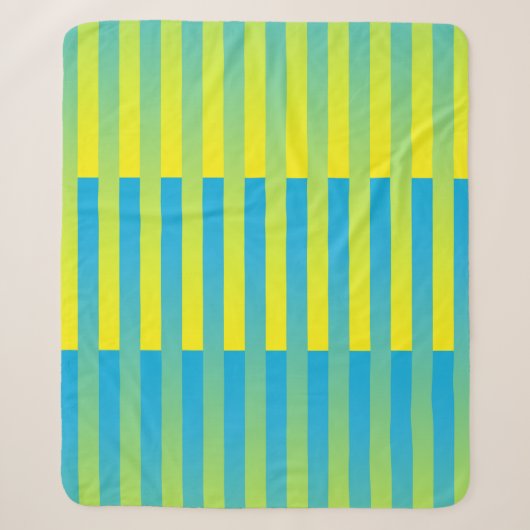 Couverture Sherpa Bleu Jaune Vert Motif Rayé (Devant)