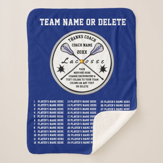 Couverture Sherpa Bleu Lacrosse Cadeaux d'entraîneurs avec TOUS les  (Devant)