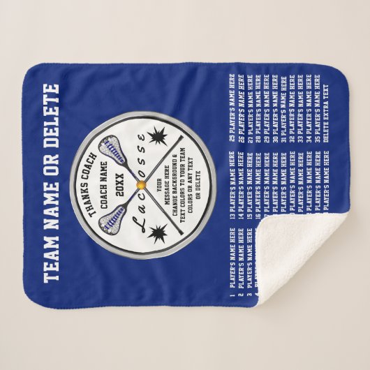 Couverture Sherpa Bleu Lacrosse Cadeaux d'entraîneurs avec TOUS les  (Devant (Horizontal))