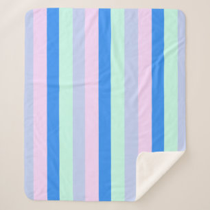 Couverture Sherpa Bleu, lavande, rose et rayures vert menthe pastel