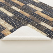 Couverture Sherpa Bleu marine rectangles marrons crème (3/4)
