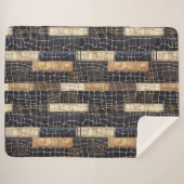 Couverture Sherpa Bleu marine rectangles marrons crème (Devant (Horizontal))