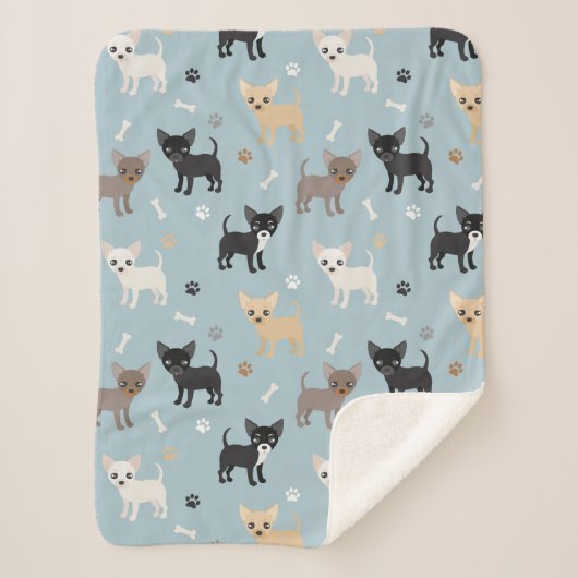 Couverture Sherpa Bleu mignon de motif de chiwawa (Devant)