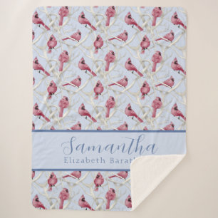 Couverture Sherpa Bleu Noël Cardinal Bird Nom personnalisé