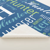 Couverture Sherpa Bleu - Nom vert et Monogram Cloud Word Art (3/4)