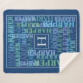 Couverture Sherpa Bleu nommé de nuage de monogramme (Devant (Horizontal))