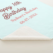 Couverture Sherpa Bleu pastel rouge joyeux 16e anniversaire nom date (3/4)