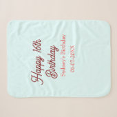 Couverture Sherpa Bleu pastel rouge joyeux 16e anniversaire nom date (Devant (Horizontal))