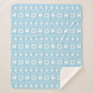 Couverture Sherpa Bleu Sweer de Noël Reindeer Poinsettias Design
